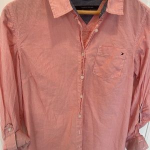 Tommy Hilfiger Red and White Striped Button down